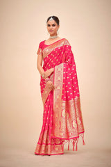 Pinkish Red Banarasi Art Silk Woven Saree