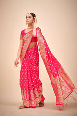 Pinkish Red Banarasi Art Silk Woven Saree