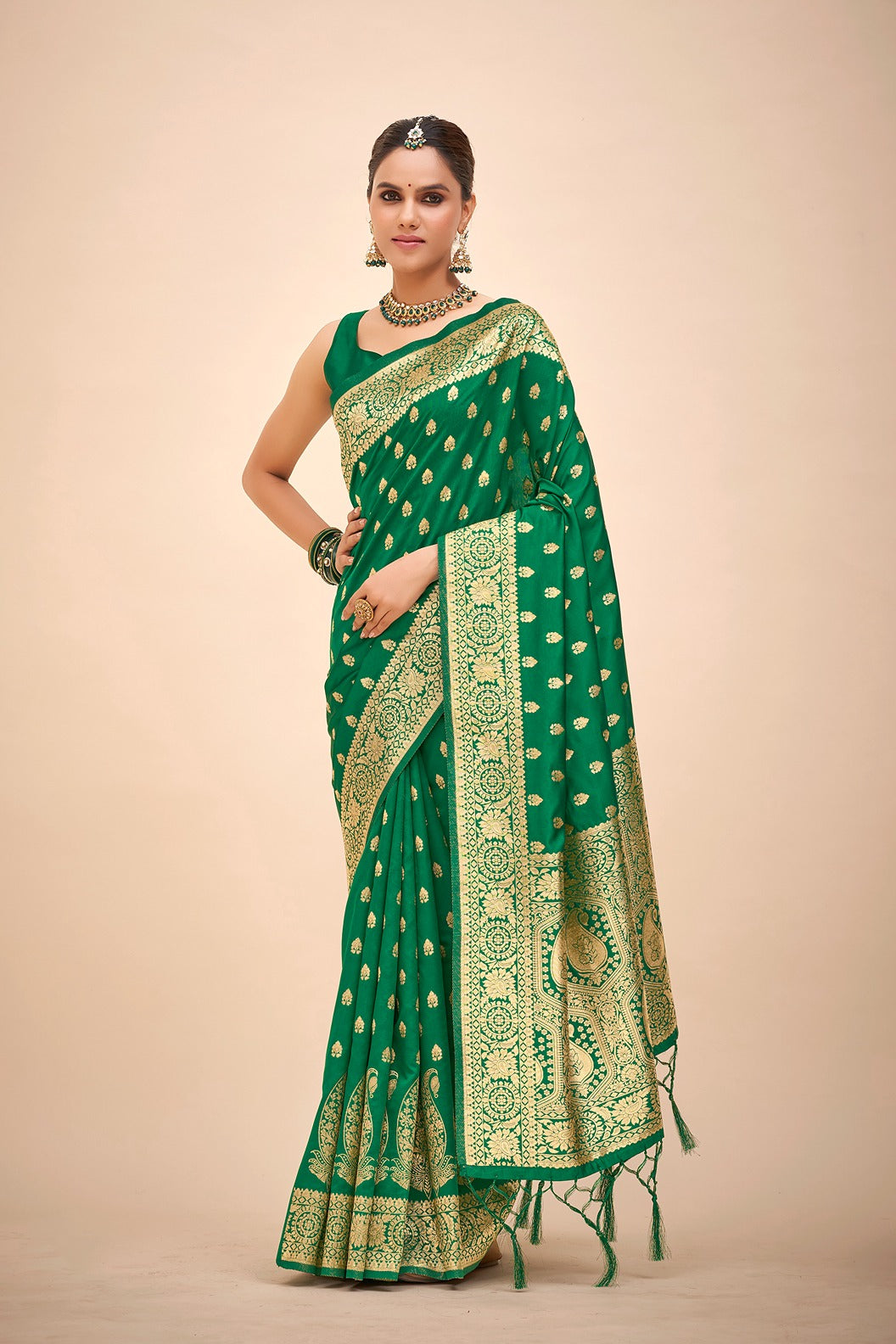 Teal Green Banarasi Art Silk Woven Saree