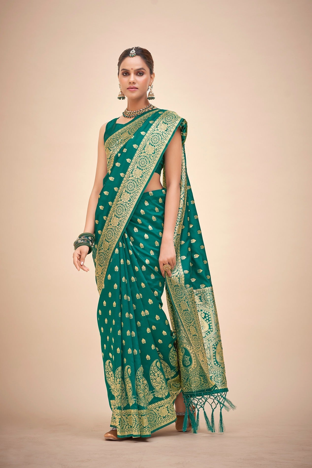 Sea Green Banarasi Art Silk Woven Saree