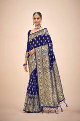 Navy Blue Banarasi Art Silk Woven Saree