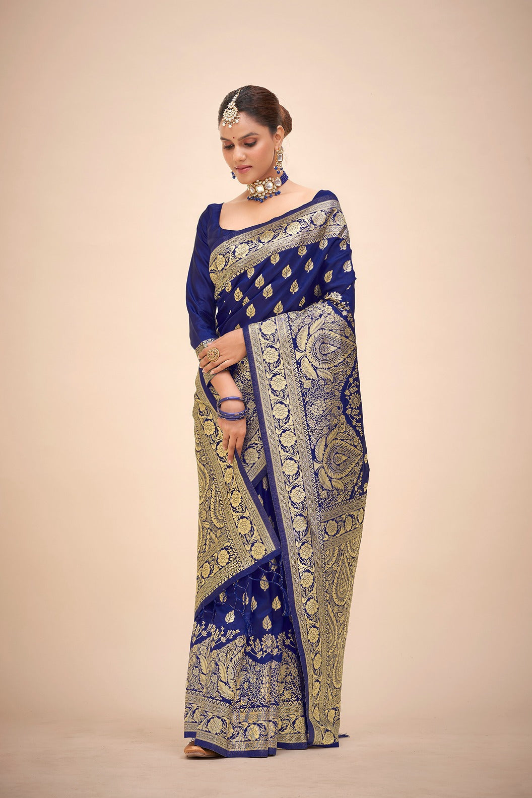 Navy Blue Banarasi Art Silk Woven Saree