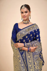 Navy Blue Banarasi Art Silk Woven Saree