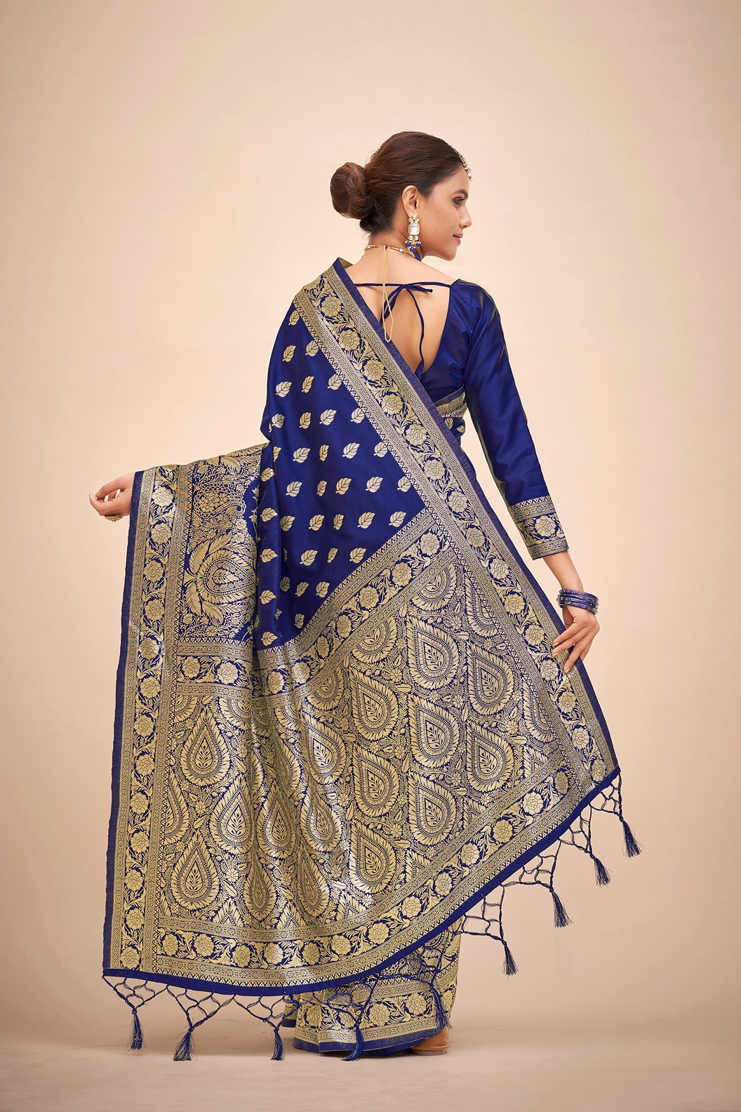 Navy Blue Banarasi Art Silk Woven Saree