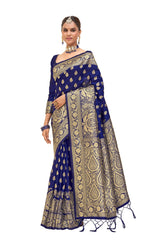 Navy Blue Banarasi Art Silk Woven Saree