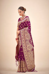 Wine Banarasi Art Silk Woven Saree