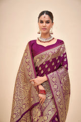 Wine Banarasi Art Silk Woven Saree