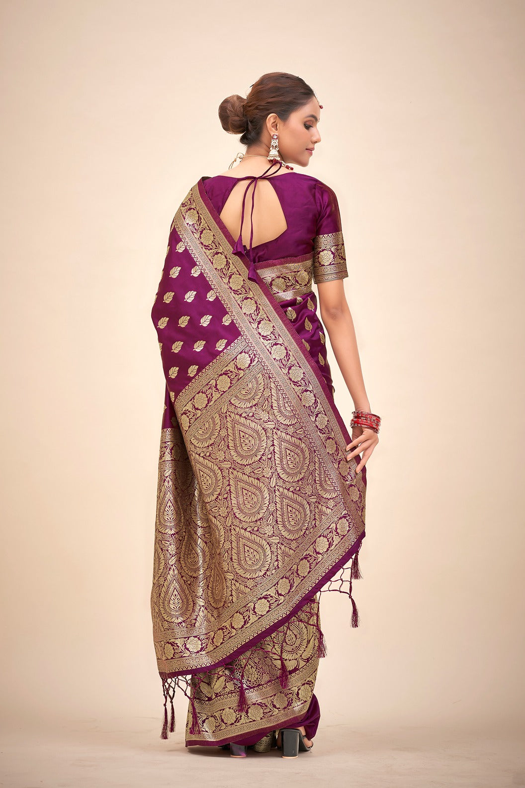 Wine Banarasi Art Silk Woven Saree