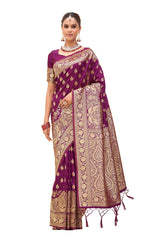 Wine Banarasi Art Silk Woven Saree