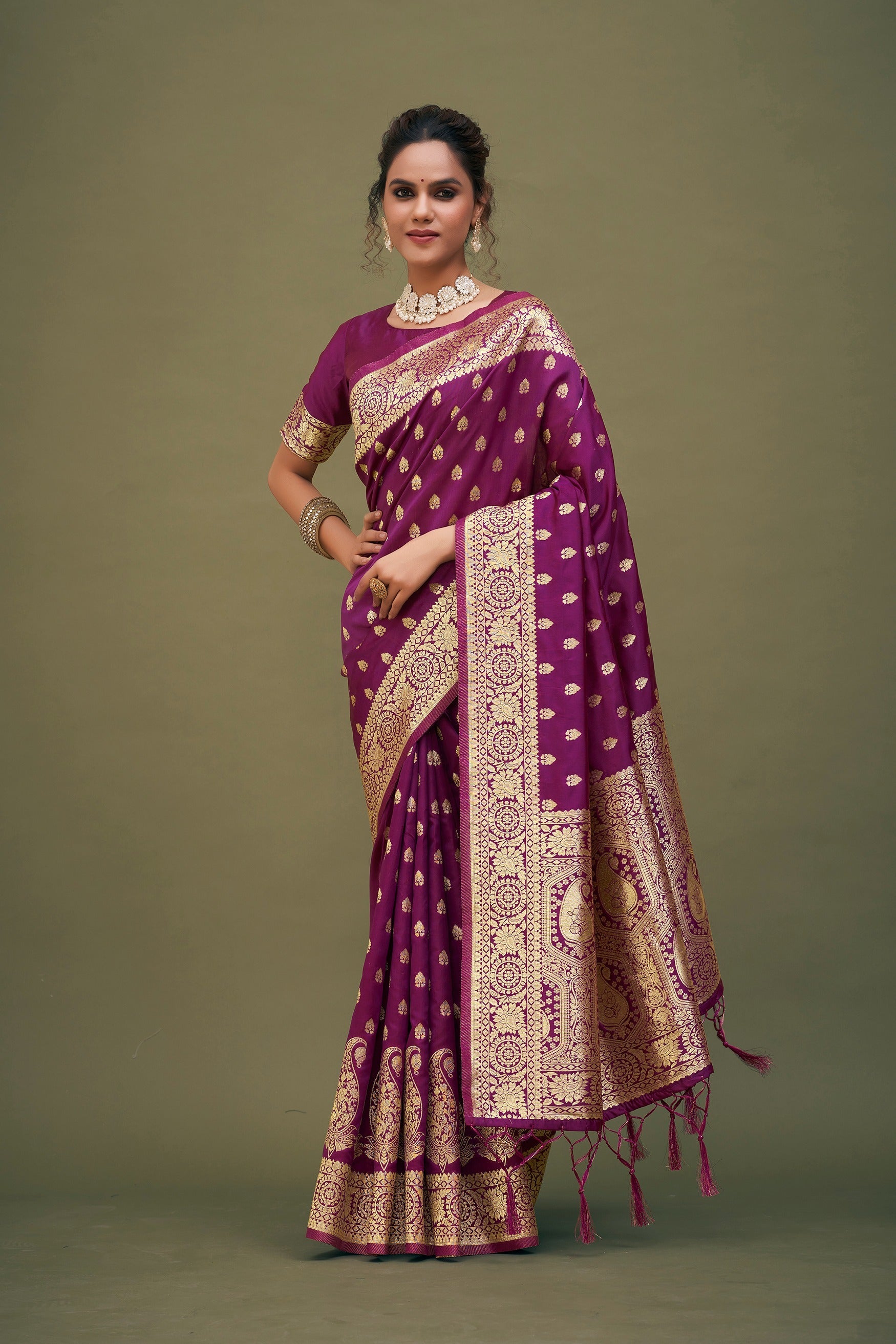 Magenta Banarasi Art Silk Woven Saree