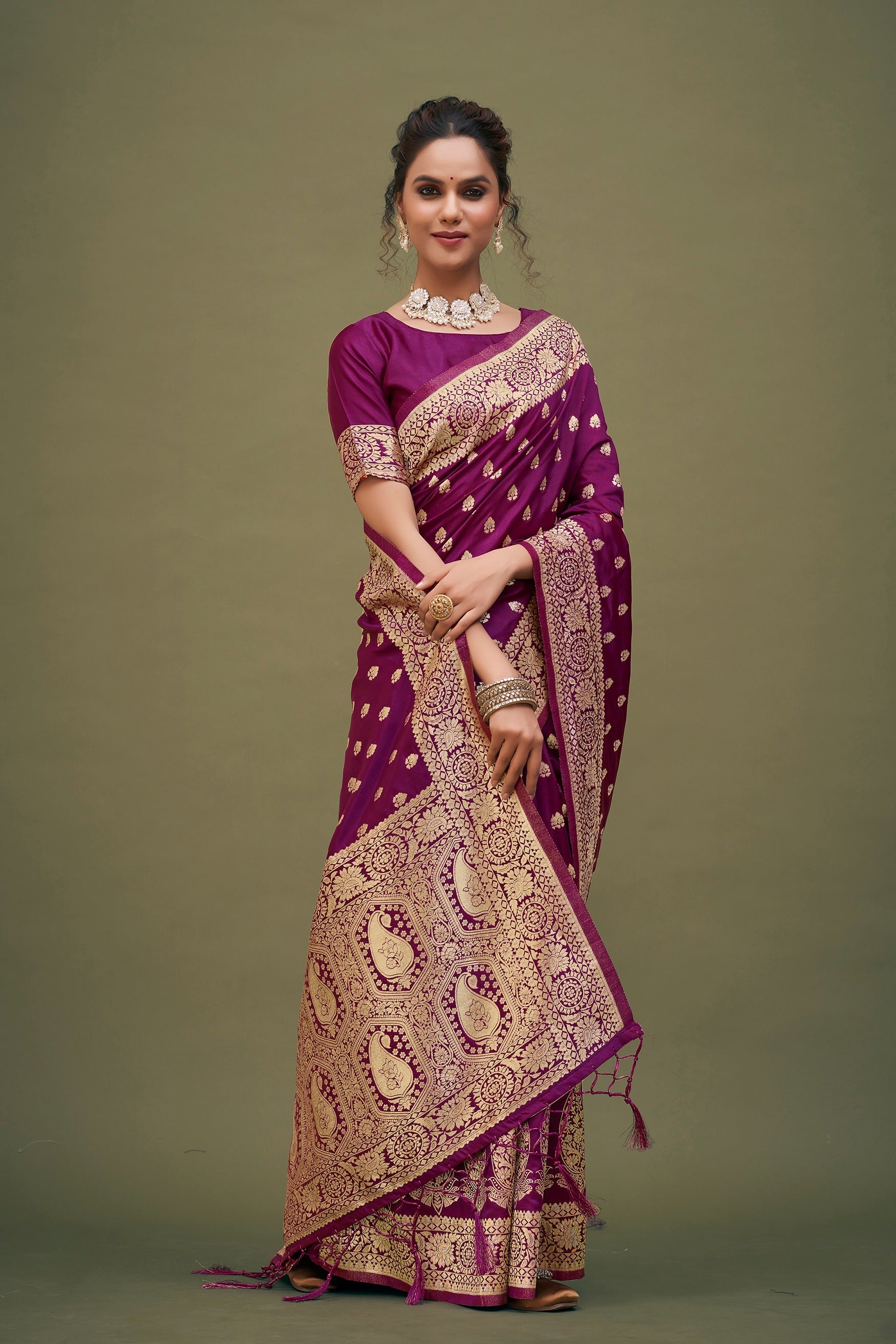 Magenta Banarasi Art Silk Woven Saree