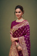 Magenta Banarasi Art Silk Woven Saree