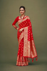 Lipstick Red Banarasi Art Silk Woven Saree