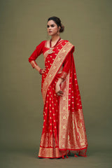 Lipstick Red Banarasi Art Silk Woven Saree