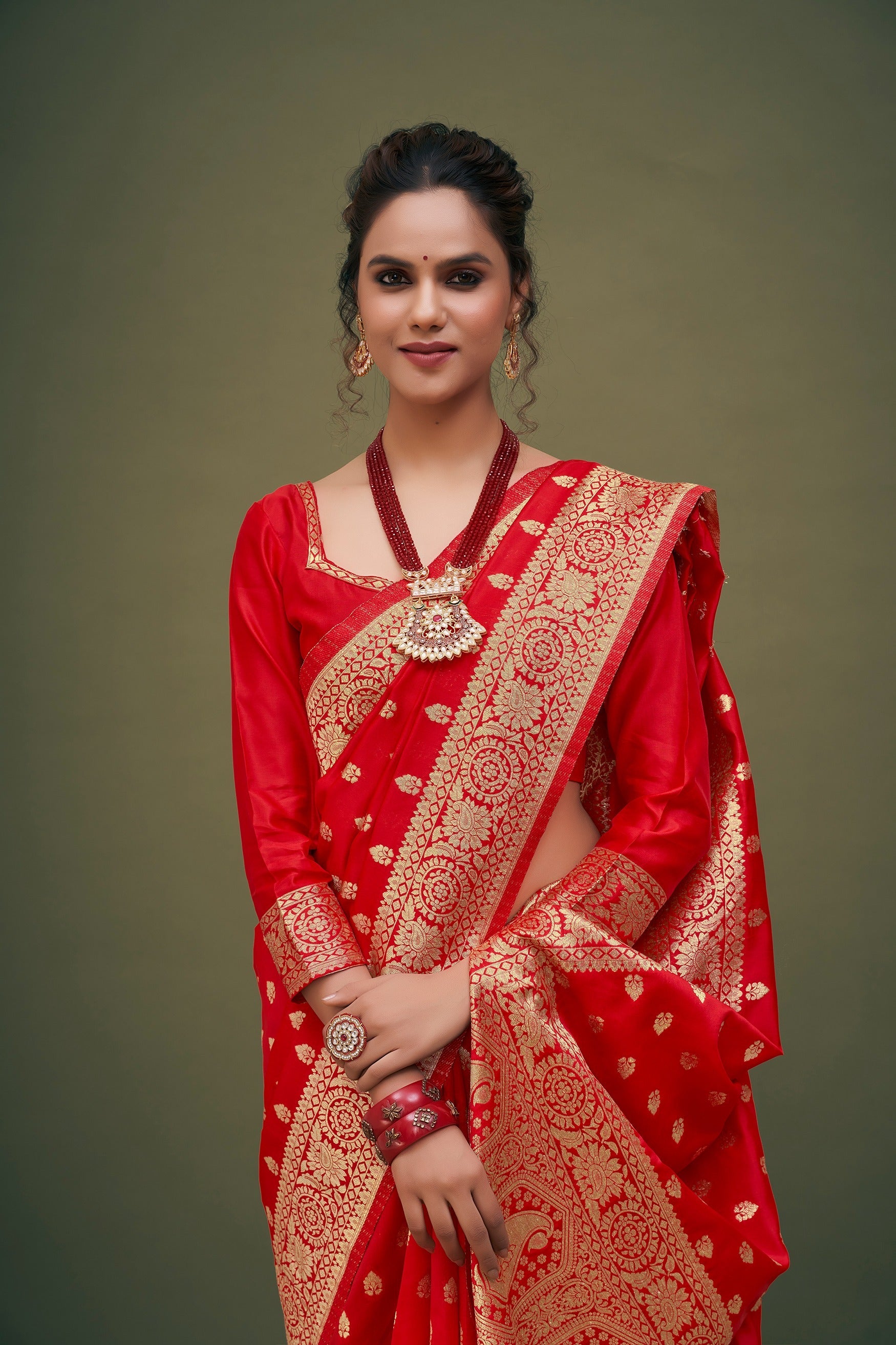 Lipstick Red Banarasi Art Silk Woven Saree