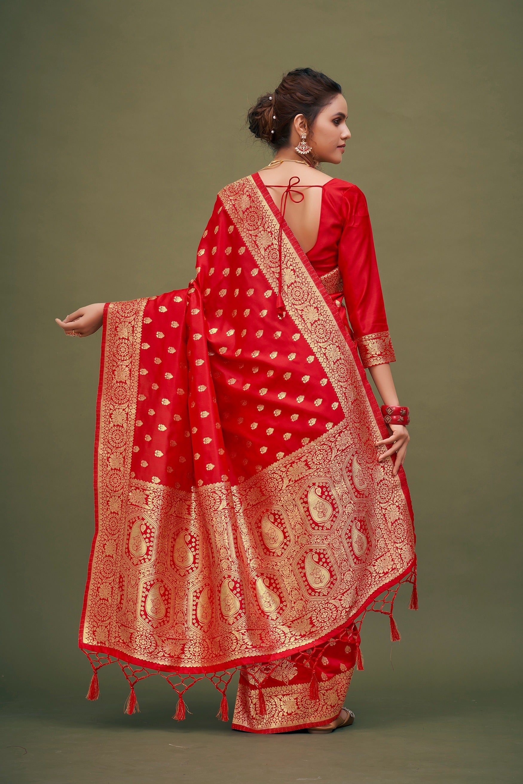 Lipstick Red Banarasi Art Silk Woven Saree