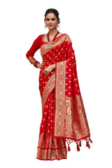 Lipstick Red Banarasi Art Silk Woven Saree