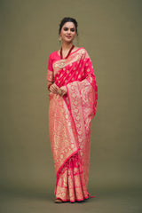 Cerise Pink Banarasi Art Silk Woven Saree