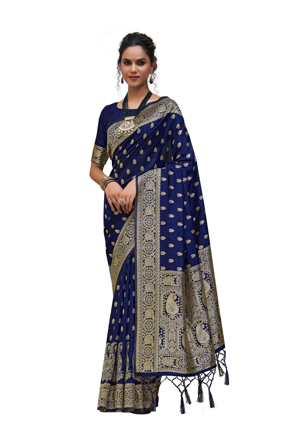 Navy Blue Banarasi Art Silk Woven Saree