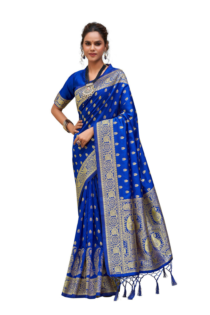 Traditional Ethnicwear Dark Blue Banarasi Art Silk Woven Saree