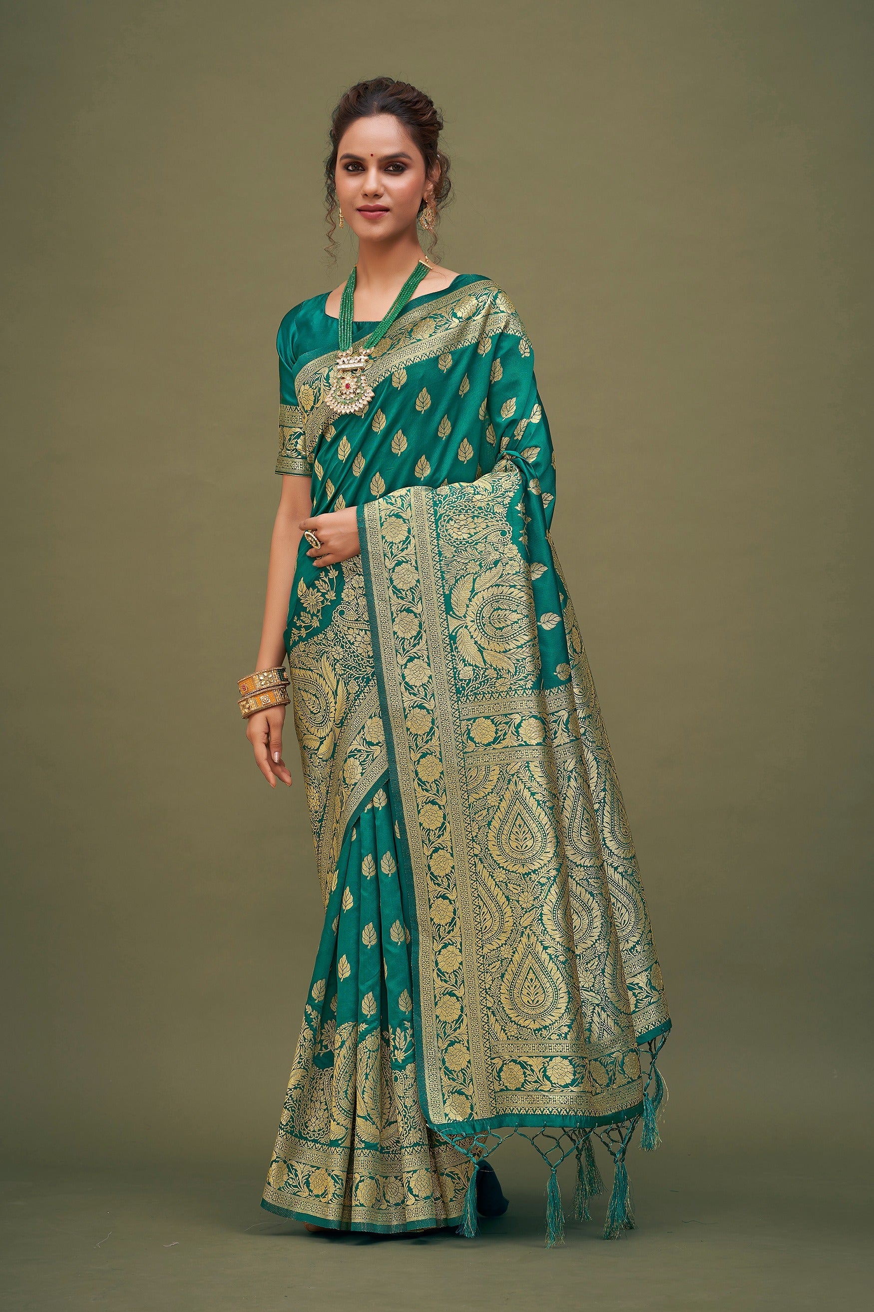 Teal Green Banarasi Art Silk Woven Saree