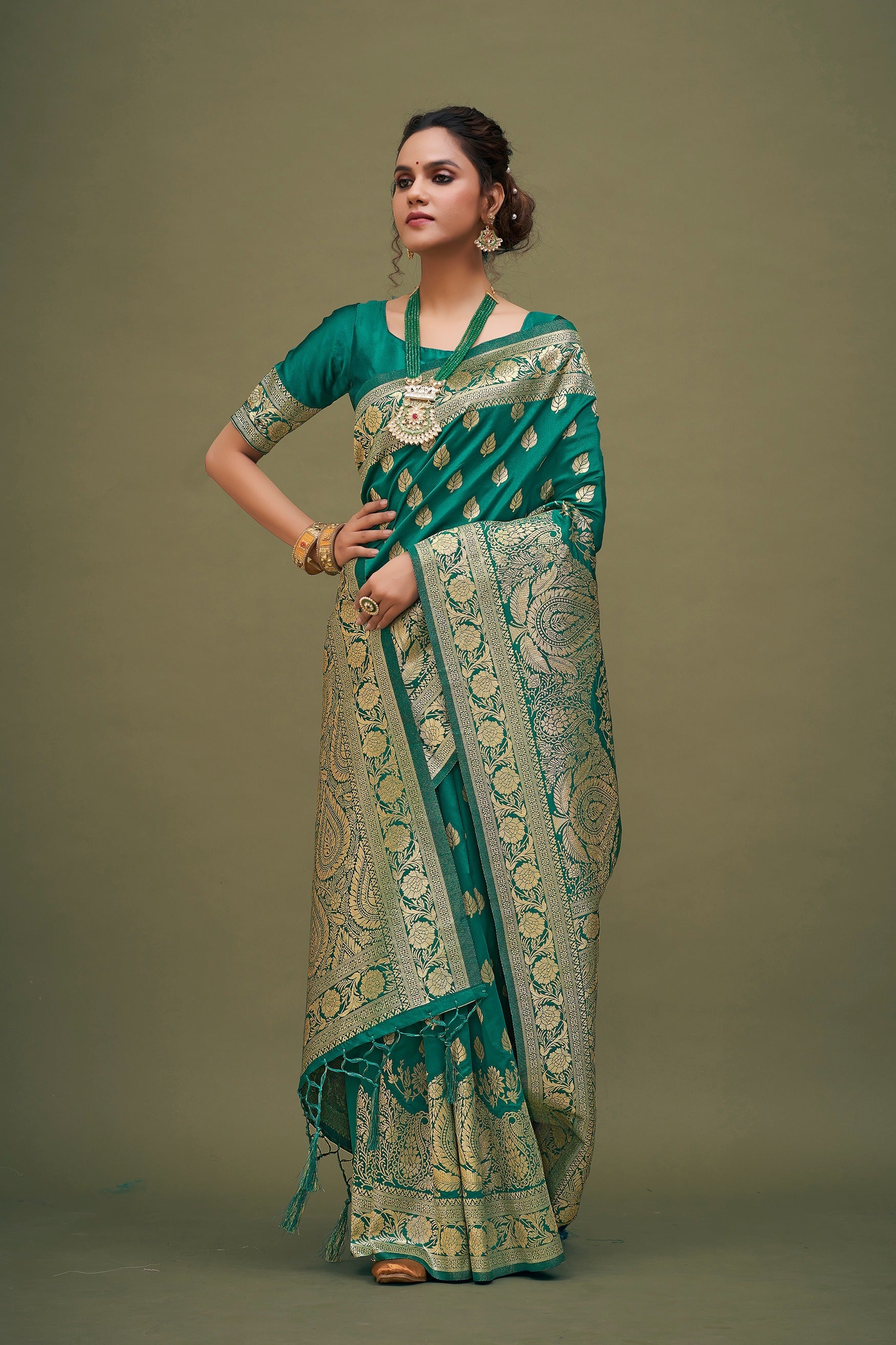 Teal Green Banarasi Art Silk Woven Saree