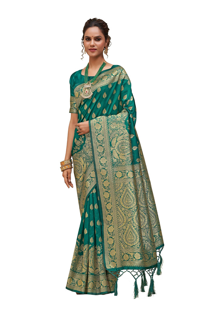 Traditional Ethnicwear Teal Green Banarasi Art Silk Woven Saree