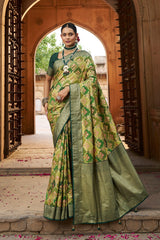 Olive Green Cotton Silk Woven Saree