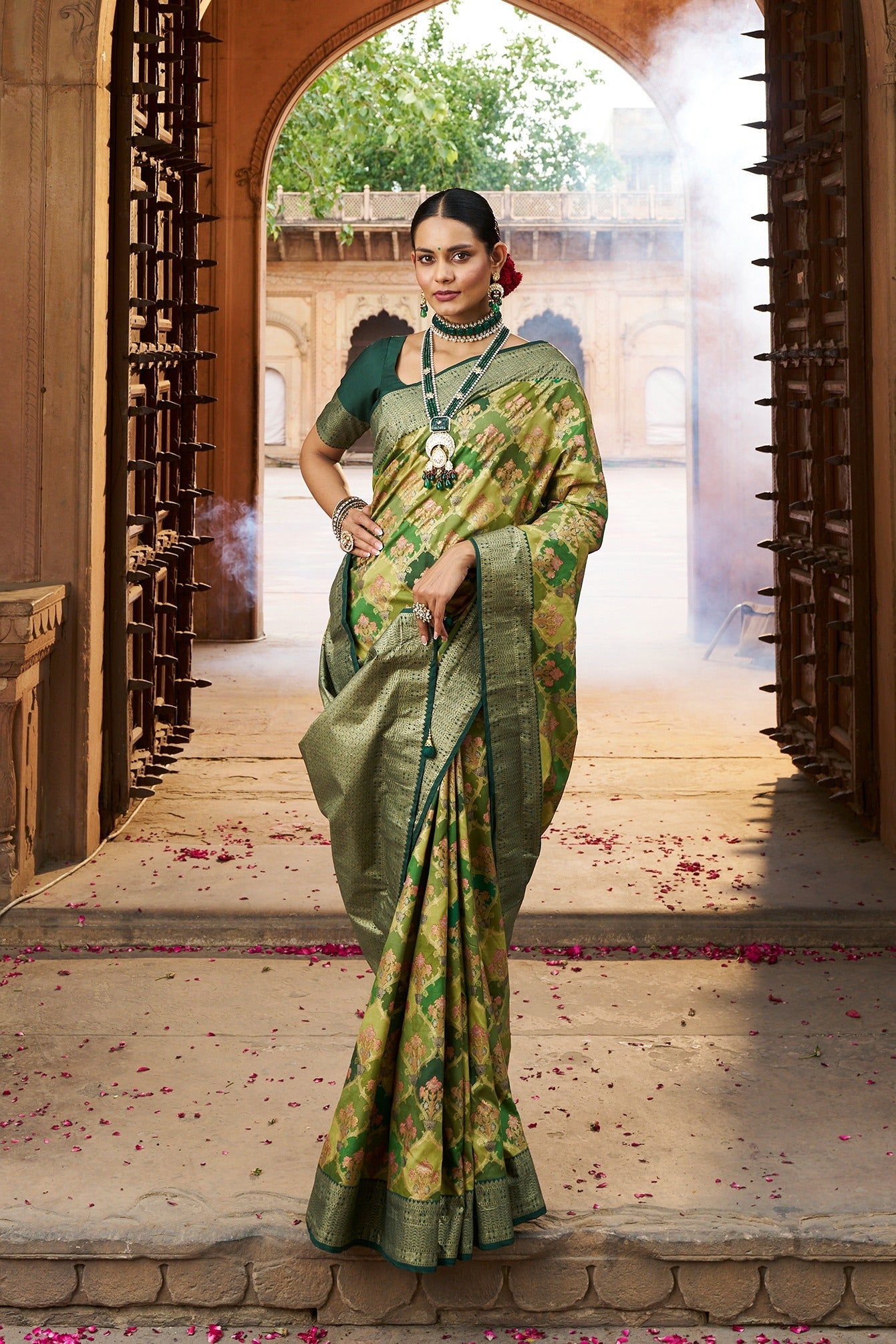 Olive Green Cotton Silk Woven Saree