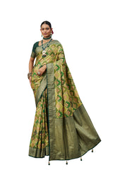 Olive Green Cotton Silk Woven Saree