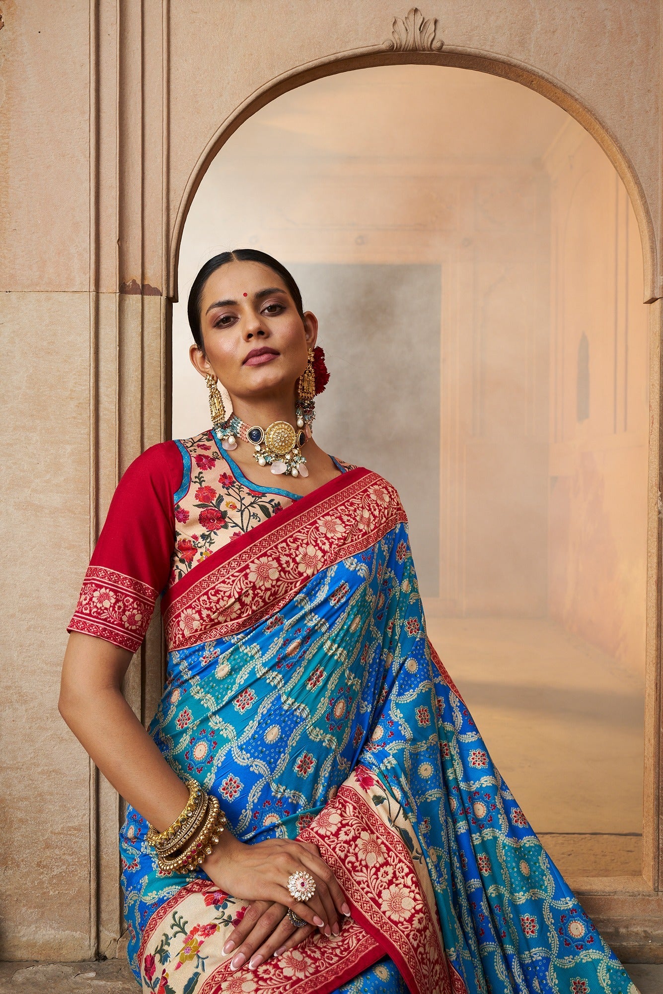 Aqua Blue Cotton Silk Woven Saree