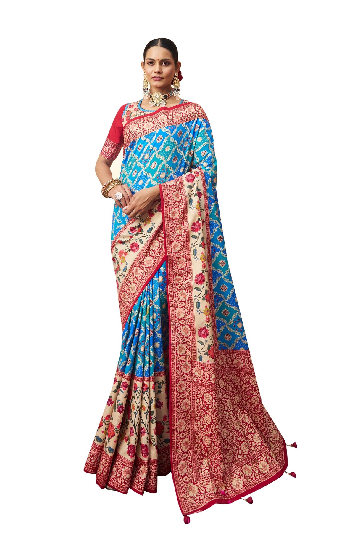 Aqua Blue Cotton Silk Woven Saree