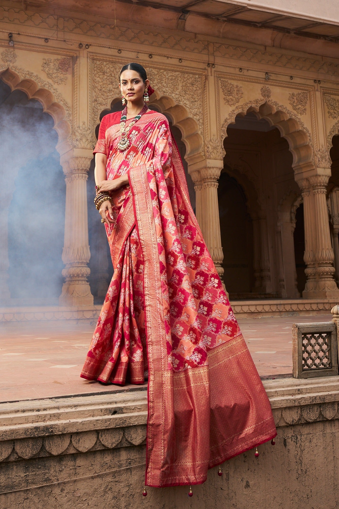 Light Salmon Pink Cotton Silk Woven Saree