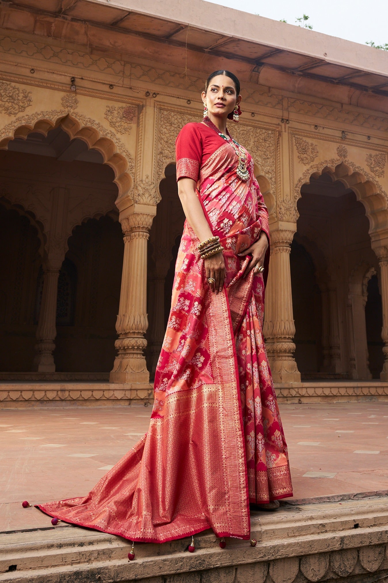 Light Salmon Pink Cotton Silk Woven Saree