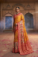 Yellowish Orange Cotton Silk Woven Saree