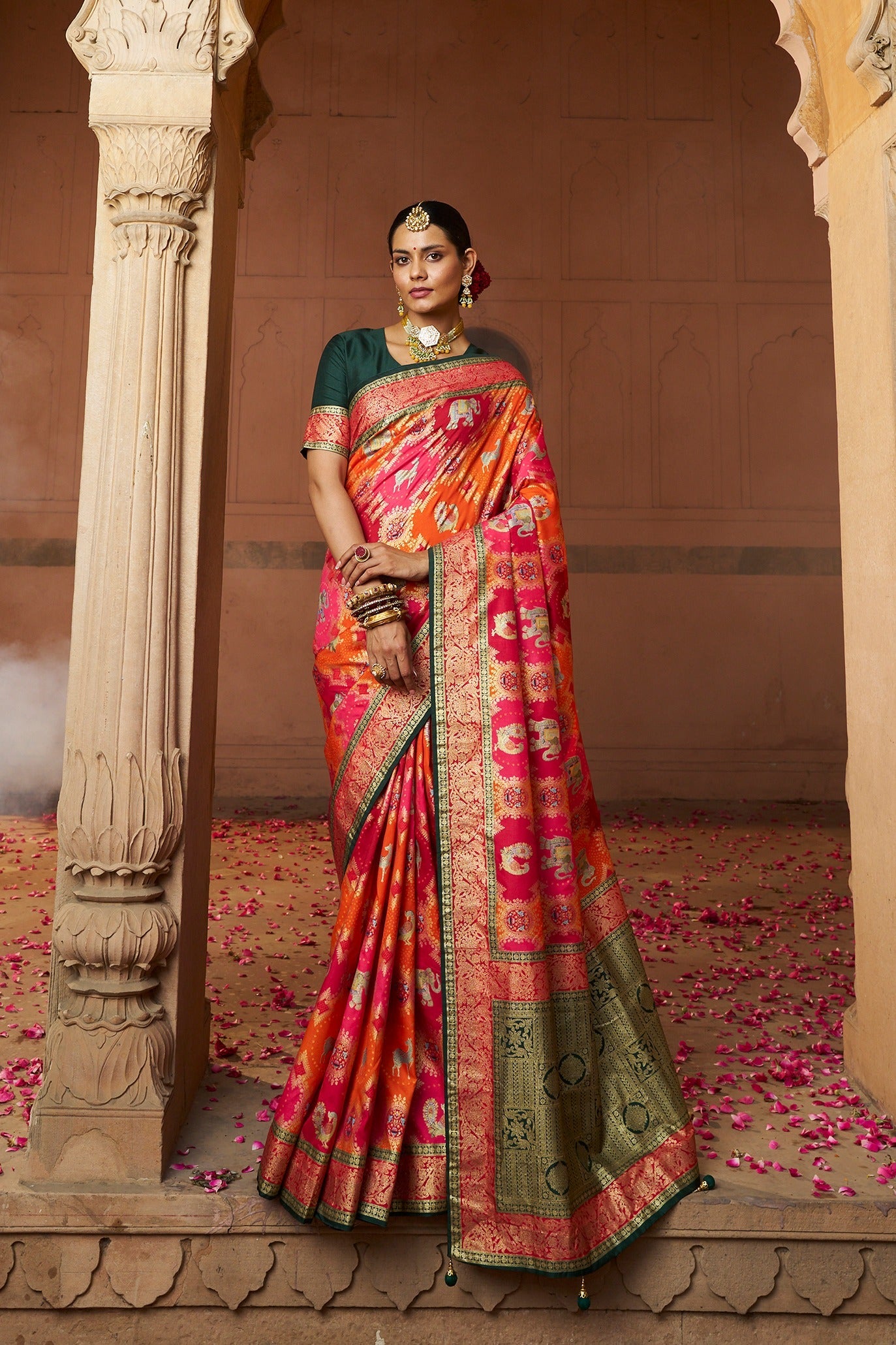 Coral Pink Cotton Silk Woven Saree