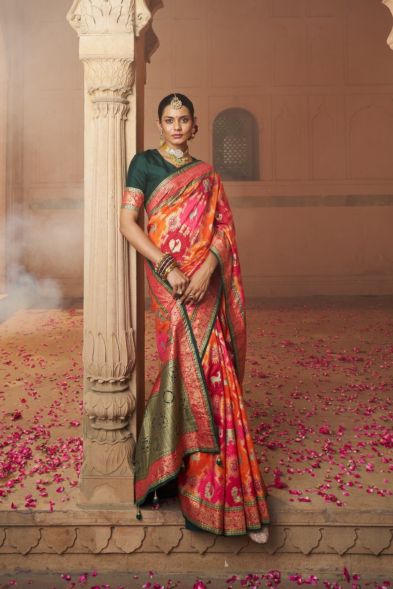 Coral Pink Cotton Silk Woven Saree