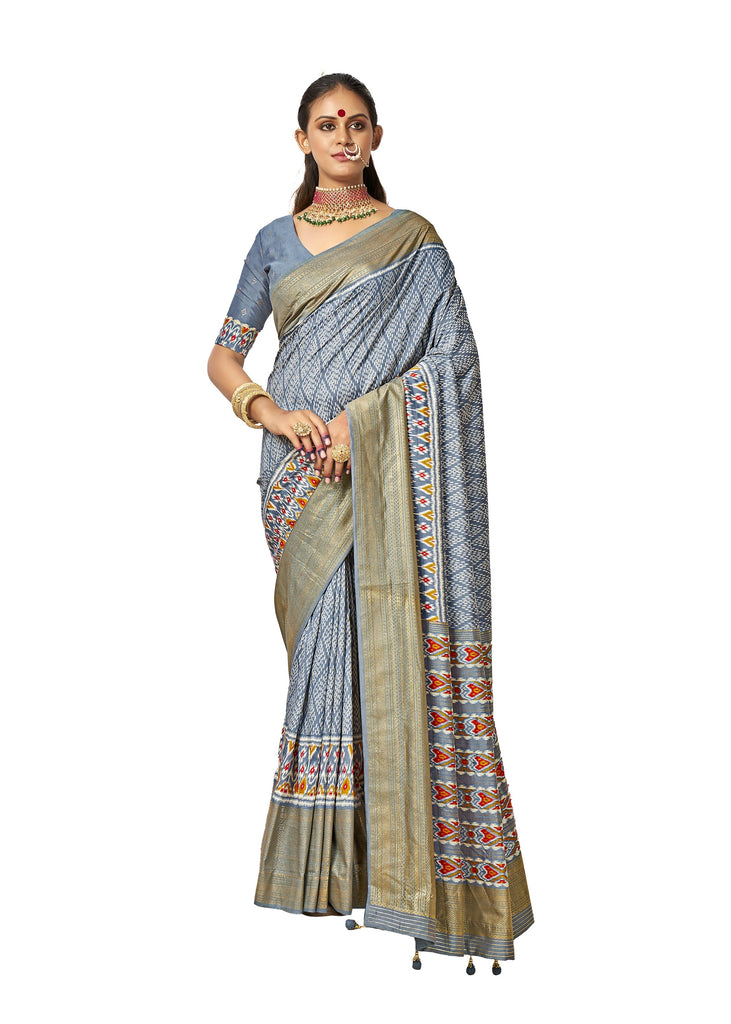 Traditional Ethnicwear Slate Grey Cotton Silk Printed Saree