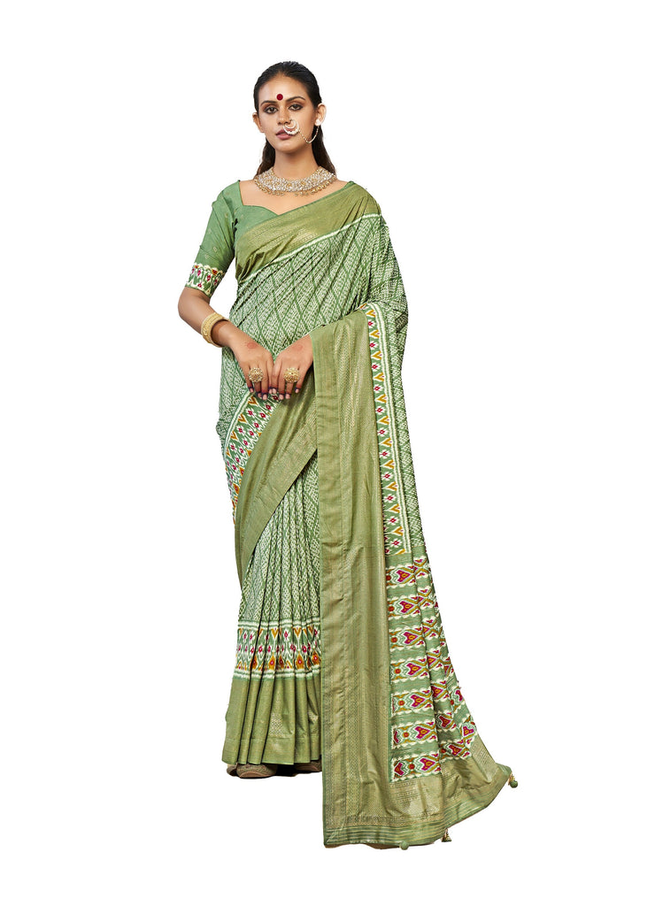 Traditional Ethnicwear Dull Green Cotton Silk Printed Saree