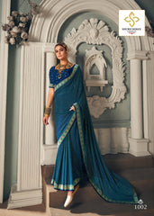 Blue Chiffon Paisley Print Saree