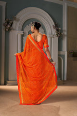 Orange Chiffon Paisley Print Saree