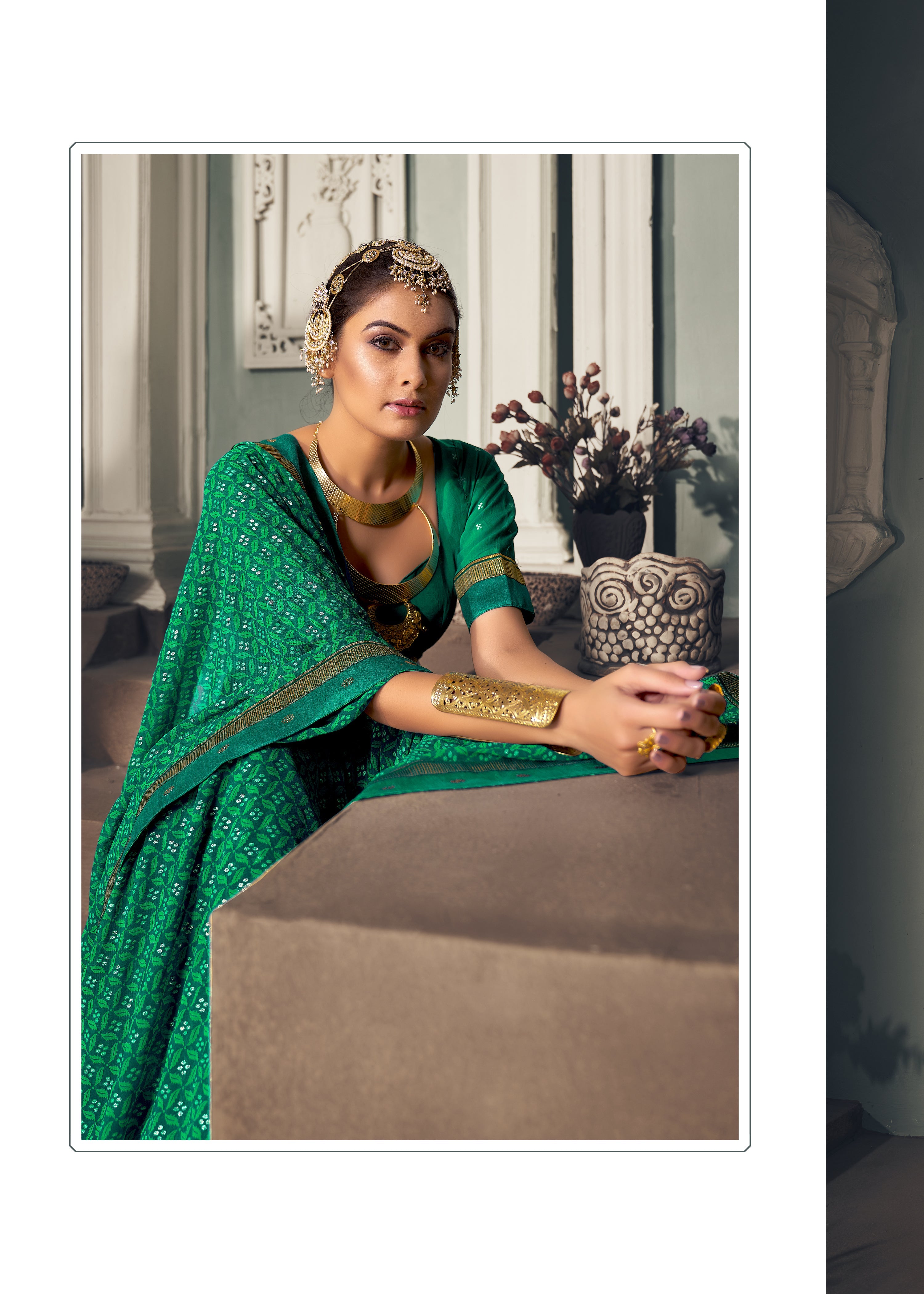 Sea Green Chiffon Paisley Print Saree