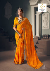 Mustard Chiffon Paisley Print Saree