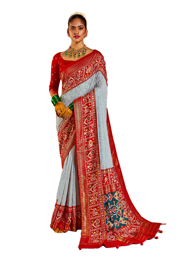 Designer Ethnicwear Silver Georgette Chickankari Embroidery Saree