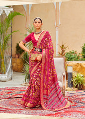 Pink Cotton Silk Chevron Print Saree