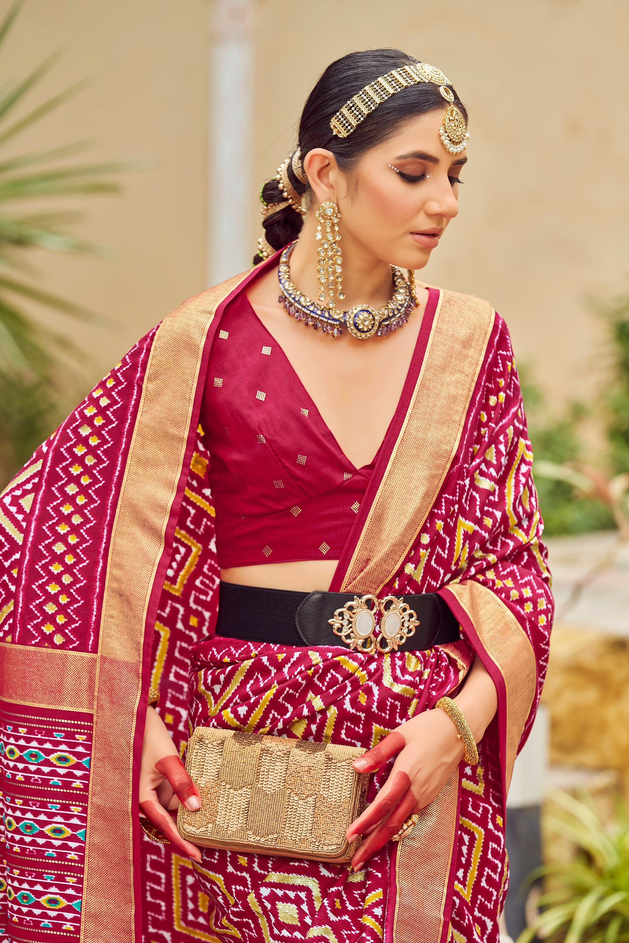 Pink Cotton Silk Chevron Print Saree