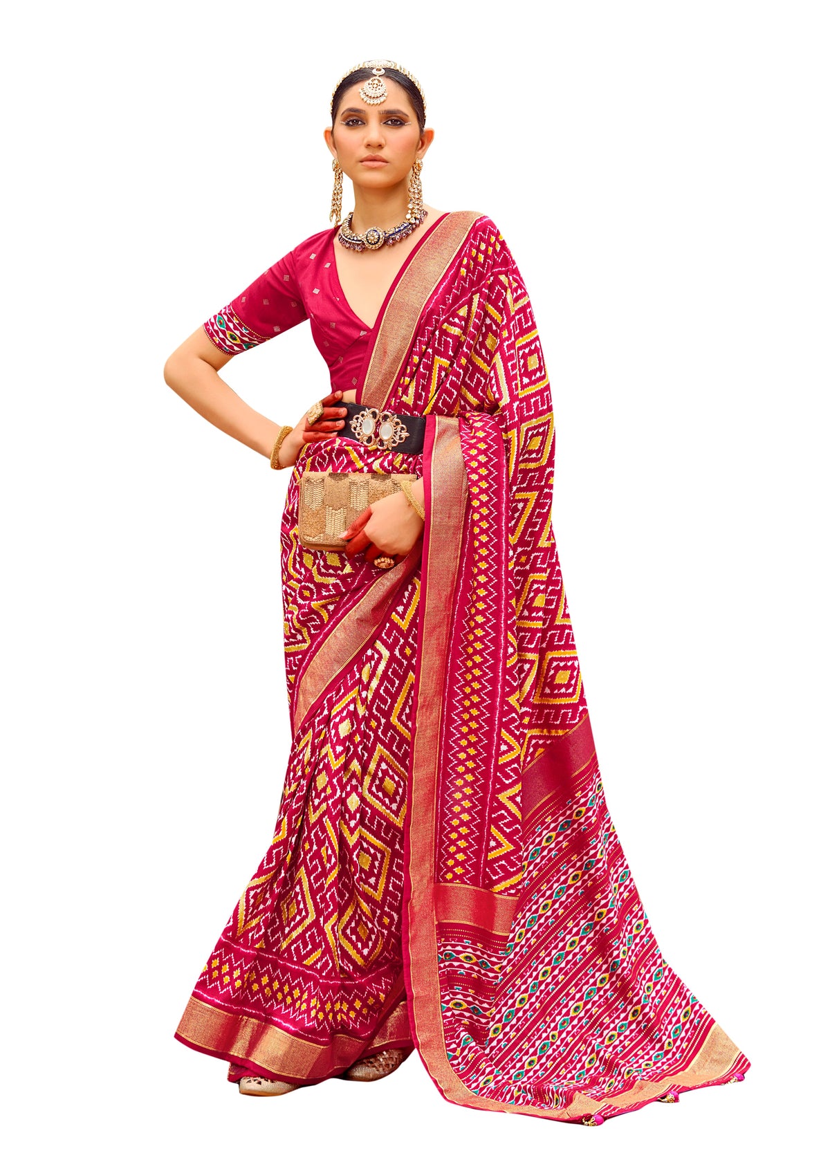 Pink Cotton Silk Chevron Print Saree