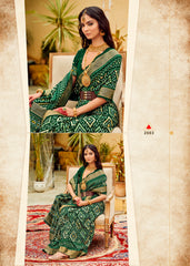 Green Cotton Silk Chevron Print Saree