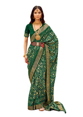 Green Cotton Silk Chevron Print Saree