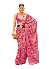 Pink Cotton Silk Chevron Print Saree